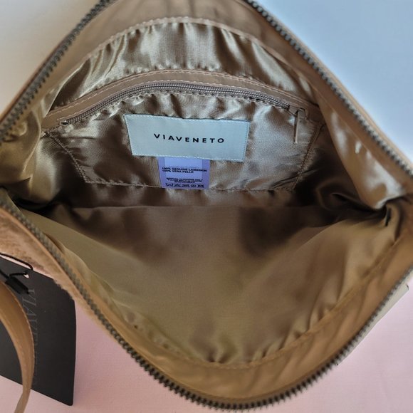 VIAVENETO Delilah Curly Lambskin Shearling Large Pouch/Wristlet- Camel color - Picture 13 of 16